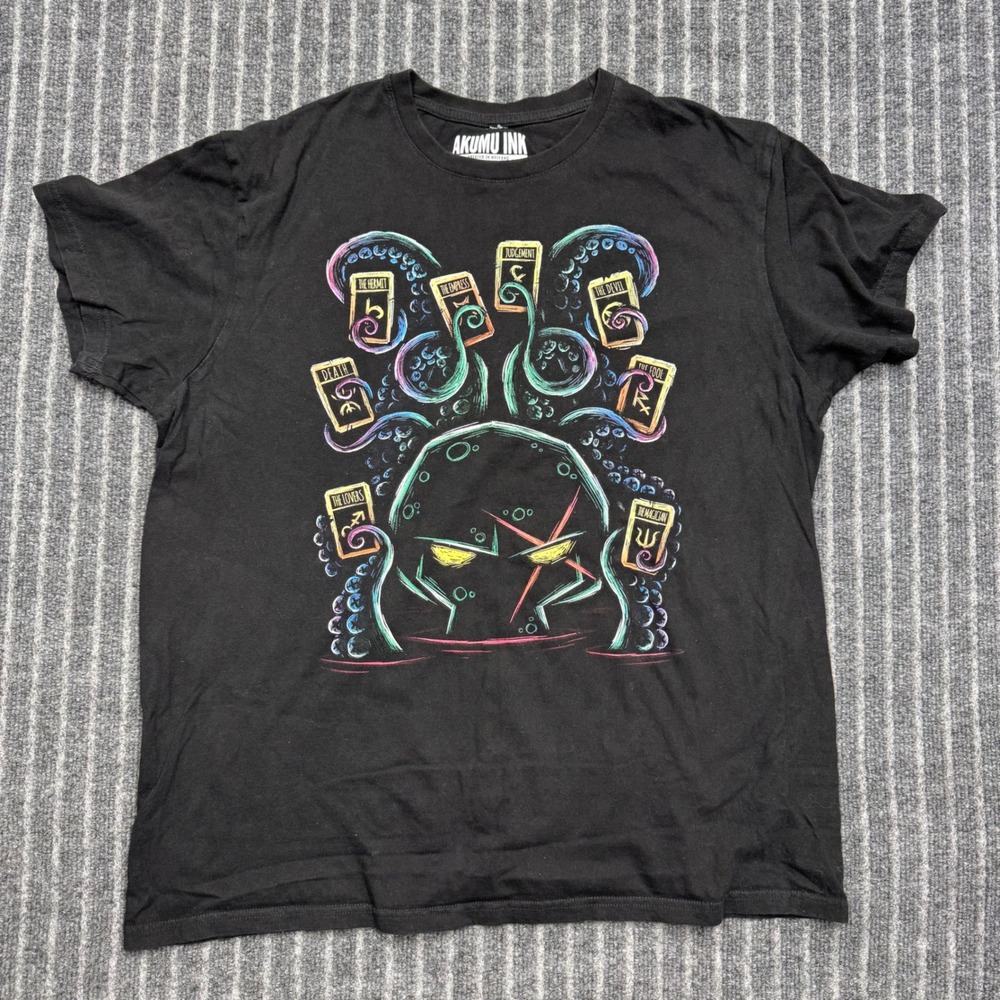 Akumu Ink Mens T-Shirt XL Black Tarot Card Cthulhu Goth Dark Art Graphic Tee